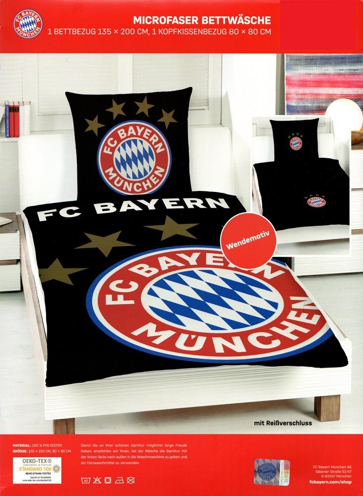 Bettwäsche FC Bayern München - Logo - schwarz - 135 x 200 cm - Mikrofaser